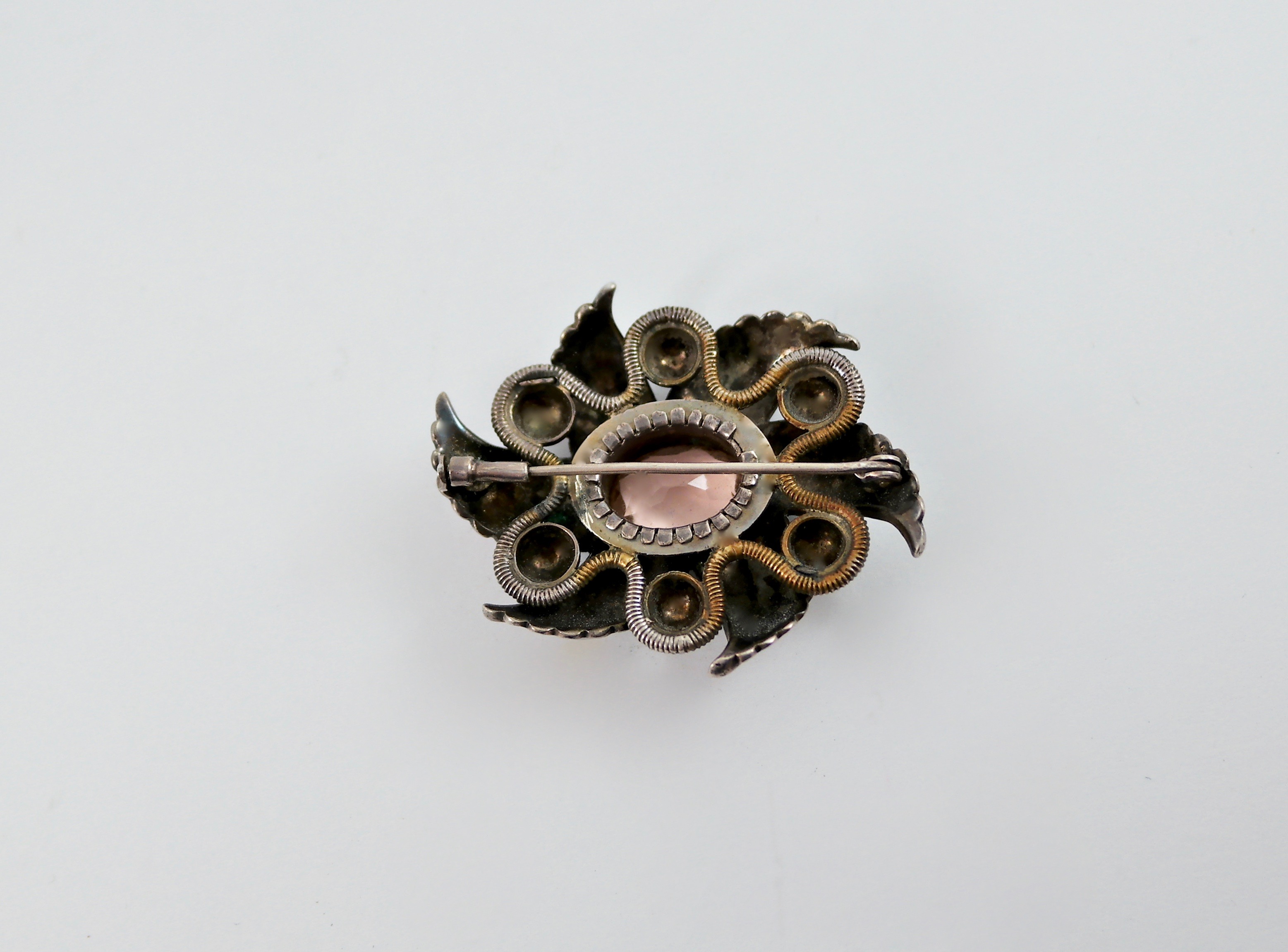 Grande Broche Vintage En Cristal - Transparent Et Rouge - Élégance Rétro
